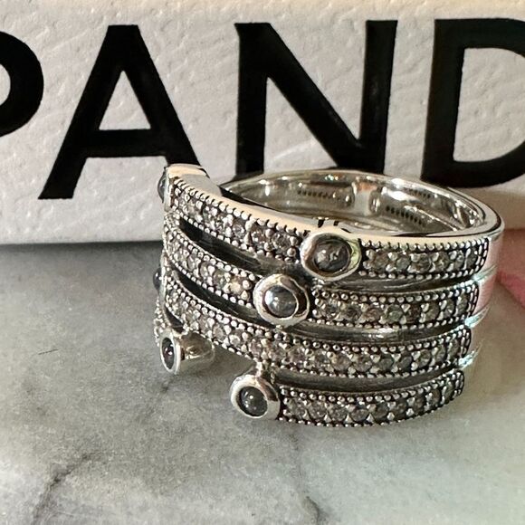 PANDORA Jewelry - Authentic Pandora Silver Shimmering Ocean Ring #191002CZF Size 52 (6)